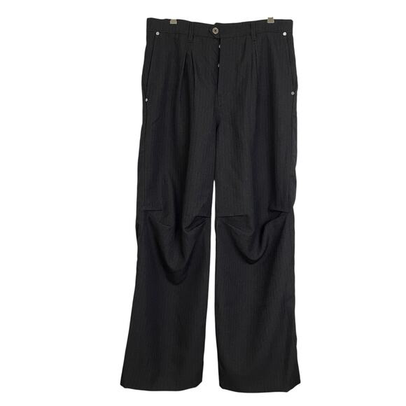 LawCinto SHEPHERD Pinstripe Slacks 32 Brown Trousers Relaxed Pleated NWOT - Picture 1 of 11